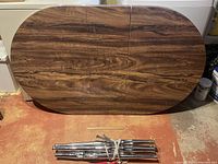 Tabletop, center leaf and bundled chrome legs