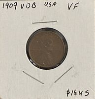 Obverse view of 1909 VDB Lincoln cent in holder