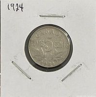 Reverse of 1924 Canada 5 cents in holder