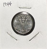 Reverse side showing large V design, date 1944, denomination