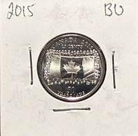 Reverse of 2015 commemorative 25-cent coin showing Canadian flag design