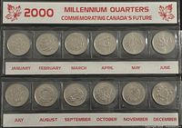 full view of 12-coin Millennium Quarters set in holder