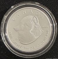 Reverse of 2004 Canadian 1/10 oz silver Arctic Fox coin in capsule
