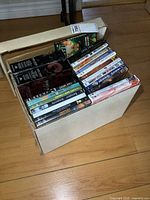 Closed box showing quantity of DVDs