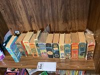 Row of thirteen small Better Little Books on shelf