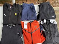 Overall view of six apparel items laid out