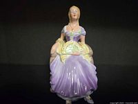 Front view of Coalport "Barbara" figurine showing dress, fan and overall condition