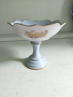 Side view of pedestal candy dish showing overall form and height