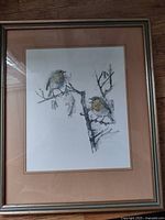 Front view of framed bird print showing artwork, mat and frame