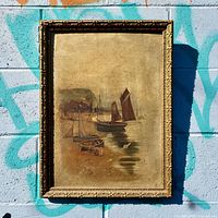 Front view of framed painting against wall