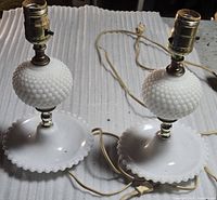 Both hobnail glass lamps full view