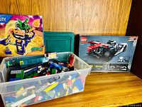 Overall view of loose bricks bin, Stuntz box, green case, Technic box