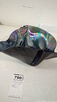 Overall view of iridescent slumped glass bowl