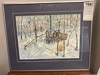 Full view of framed watercolour with mat and frame