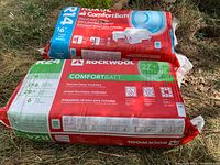 Two bags of ROCKWOOL ComfortBatt insulation, R14 bag on top, R24 bag beneath