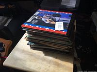 Stack of vinyl records on table, Ernest Tubb album on top