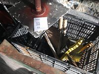 Crate with hawk, trowels, float and other tools