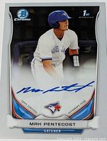 Front of Bowman Chrome card showing autograph and player image