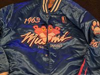 Front view of jacket showing Pink Panther face, Miami script, 1963 and chest patch