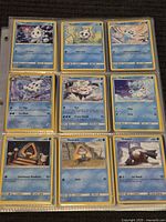 Nine cards featuring Vanillite evolution line, Cubchoo, Snorunt and Snover in binder sleeve