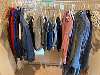 Clothing on hangers in closet