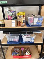 Entire lot on shelving, showing bins, packaged items and accessories