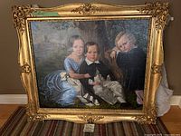 Full view of framed painting showing three children portrait