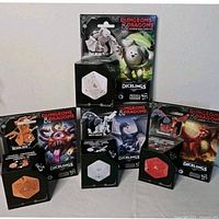 Group shot of eight sealed Dicelings figures