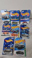 All nine Hot Wheels packages laid out