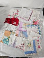 Overview of all handkerchiefs spread on table