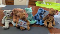 Group of six Ty Beanie Baby bears on table