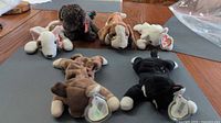 Group shot of all six Ty Beanie Baby plush animals on table