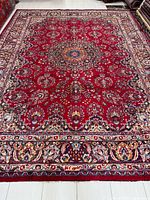 Full view of entire rug showing pattern, size and colors