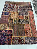 Full view of rectangular patchwork Persian Hamadan rug