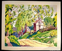 Full view of Spring Laskay lithograph showing image and margins