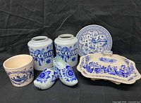 Group shot of all blue and white ceramic items