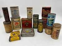 Group shot showing all vintage tins and boxes