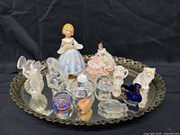 Full view of vanity mirror tray with all collectibles