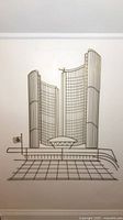 Full view of brass wire sculpture showing Toronto City Hall outline