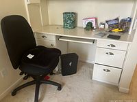 Overall view chair, cushion, shredder under desk