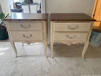 Front view of both nightstands showing overall design, color contrast and hardware