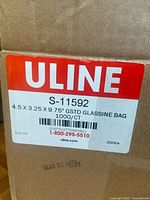 Carton label showing Uline brand, model S-11592, size and 1000/ct quantity
