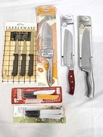 All six packaged knife sets laid out