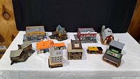 Group shot of all eleven HO scale village buildings