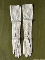 full view of both gloves showing length and overall condition