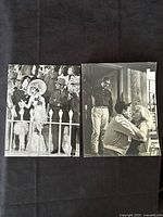 Front view of both black-and-white press photos side by side