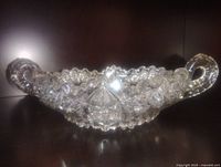 Top angled view showing entire bowl, handles and cut pattern