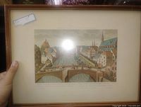 Full view of framed lithograph print with mat and frame