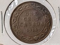 Reverse side of 1918 Canadian large cent showing denomination, country and wreath design