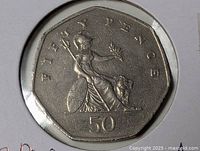 Obverse showing Britannia design on 1997 UK 50p coin